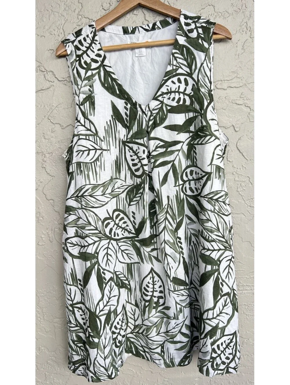 C&C California Women XL 100% Linen V-Neck Dress Sleeveless Vacation Beach
